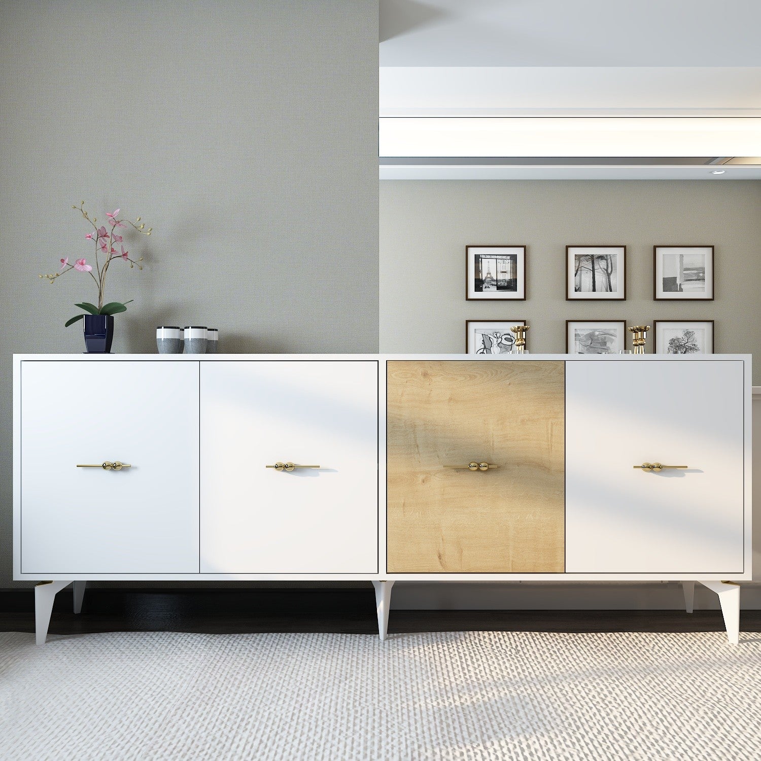 Aparador – 180 cm – Branco e Carvalho Safira – Aglomerado revestido de melamina