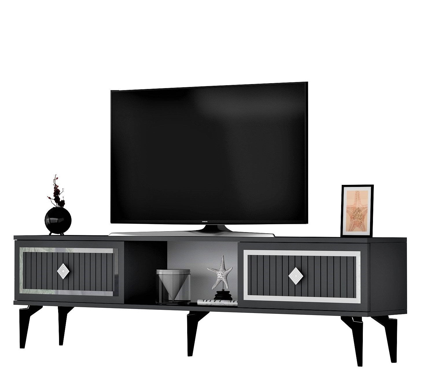 Móvel de TV – 150 cm x 44,6 cm x 29,6 cm – Antracite e Prata – Painel de partículas