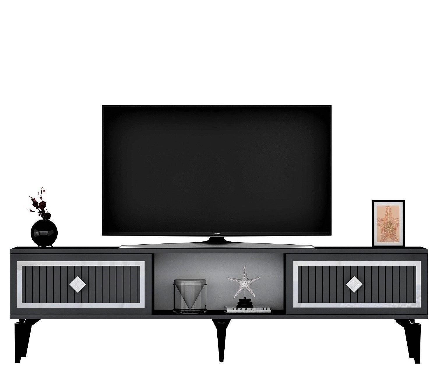 Móvel de TV – 150 cm x 44,6 cm x 29,6 cm – Antracite e Prata – Painel de partículas