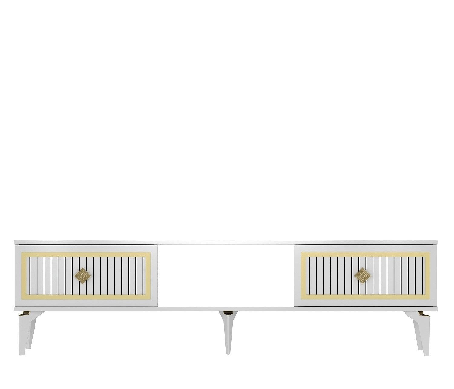 Móvel de TV – 150 cm – Branco e Dourado – Painéis de partículas revestidos a melamina