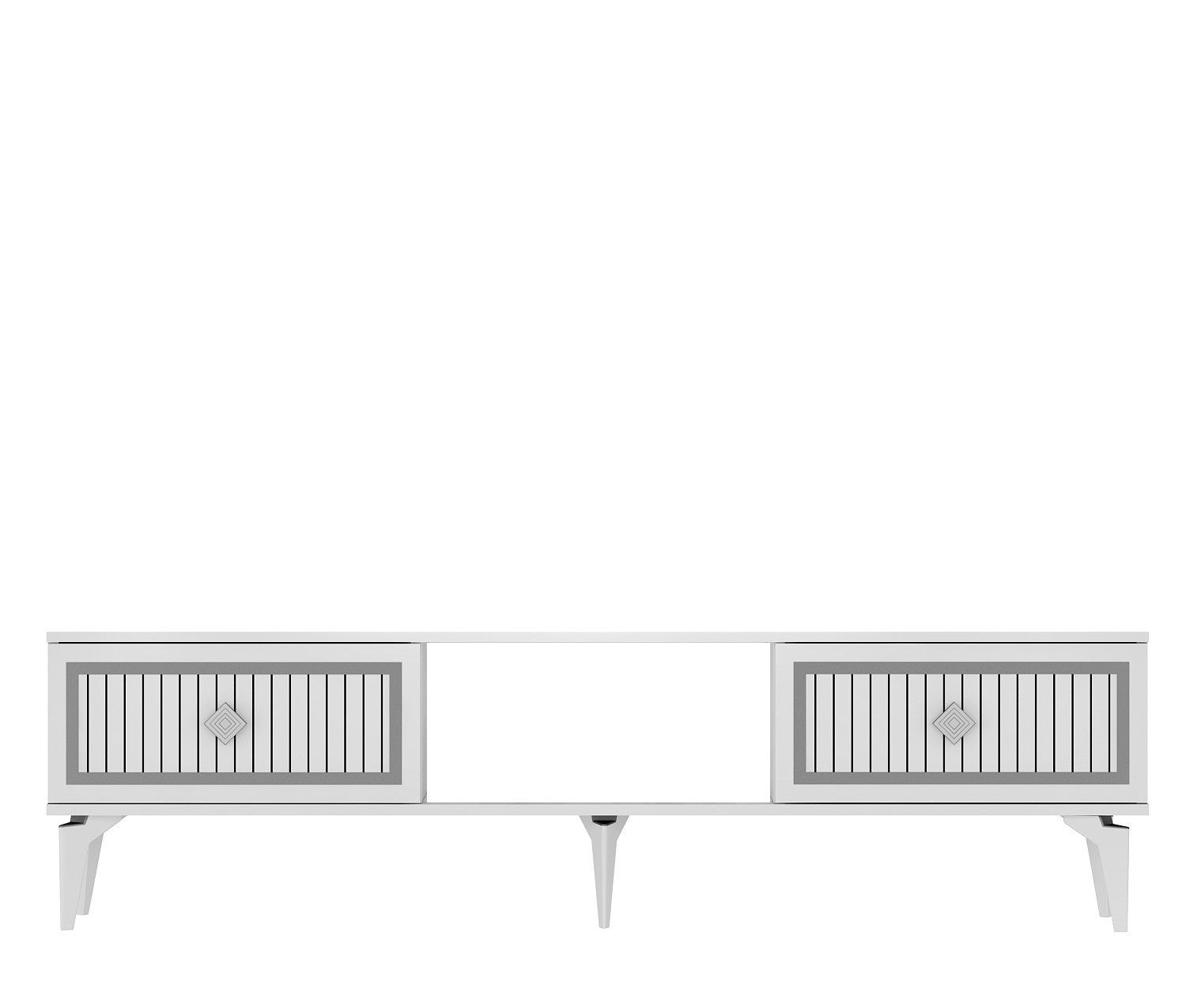 Móvel de TV – 150 cm x 44,6 cm x 29,6 cm – Branco e Prata – Painéis de partículas revestidos a melamina