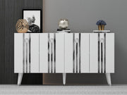 Aparador – 150 cm x 80 cm x 40 cm – Branco e Prata – Painéis de partículas revestidos a melamina