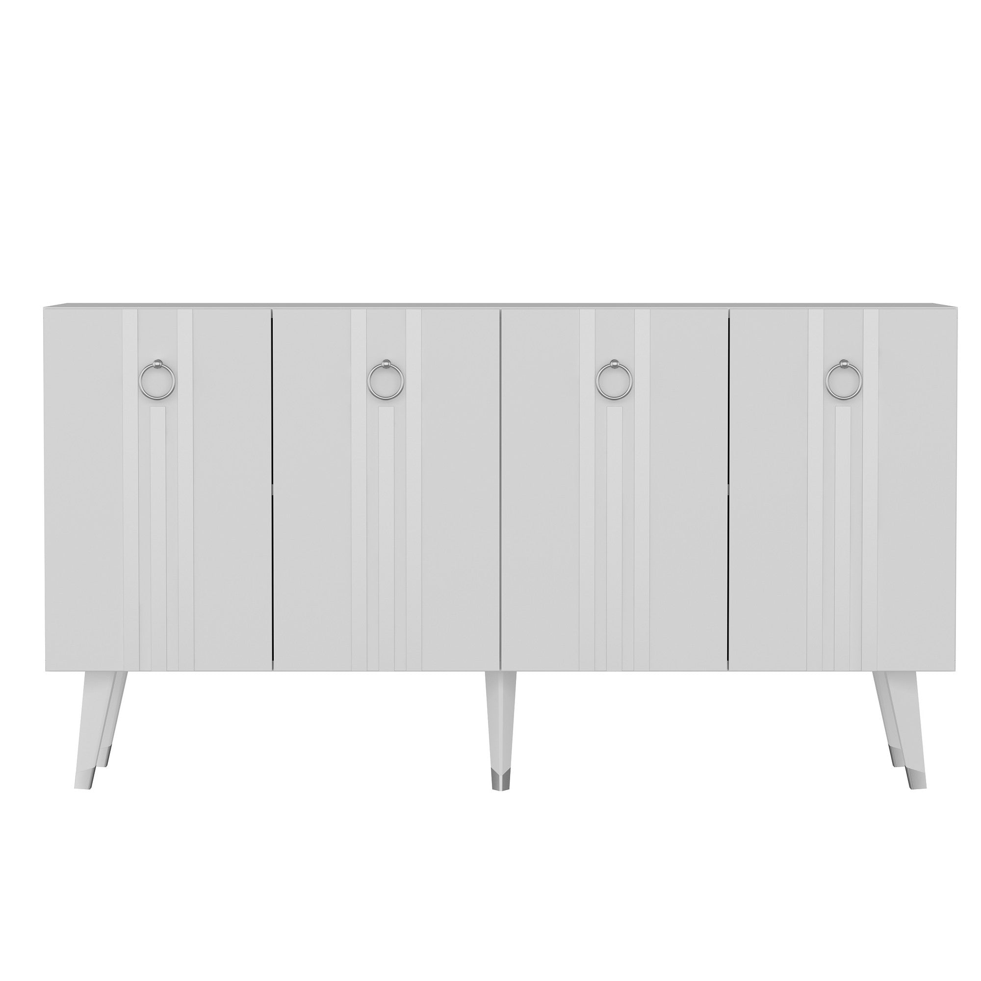 Aparador – 150 cm x 80 cm x 40 cm – Branco e Prata – Painéis de partículas revestidos a melamina