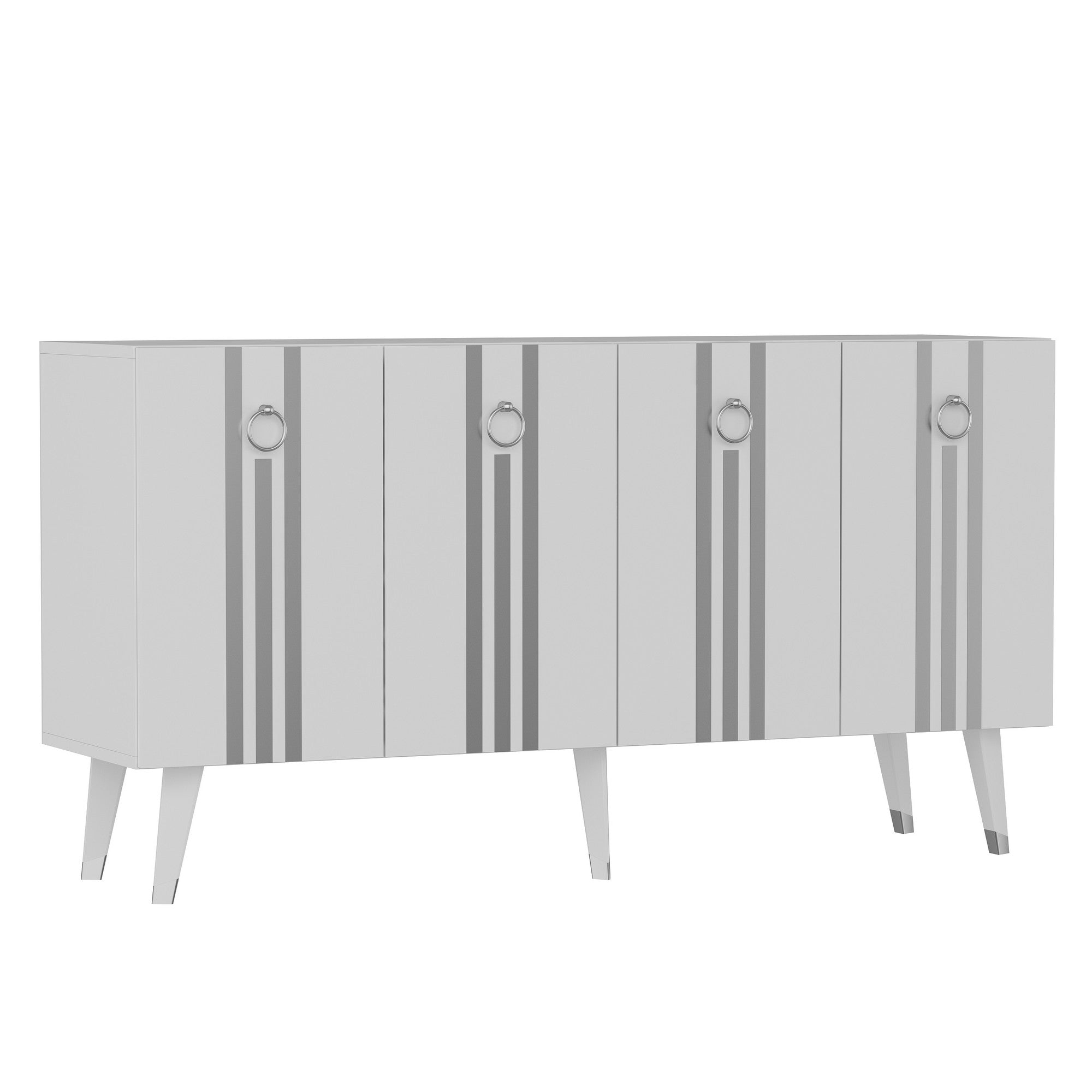 Aparador – 150 cm x 80 cm x 40 cm – Branco e Prata – Painéis de partículas revestidos a melamina