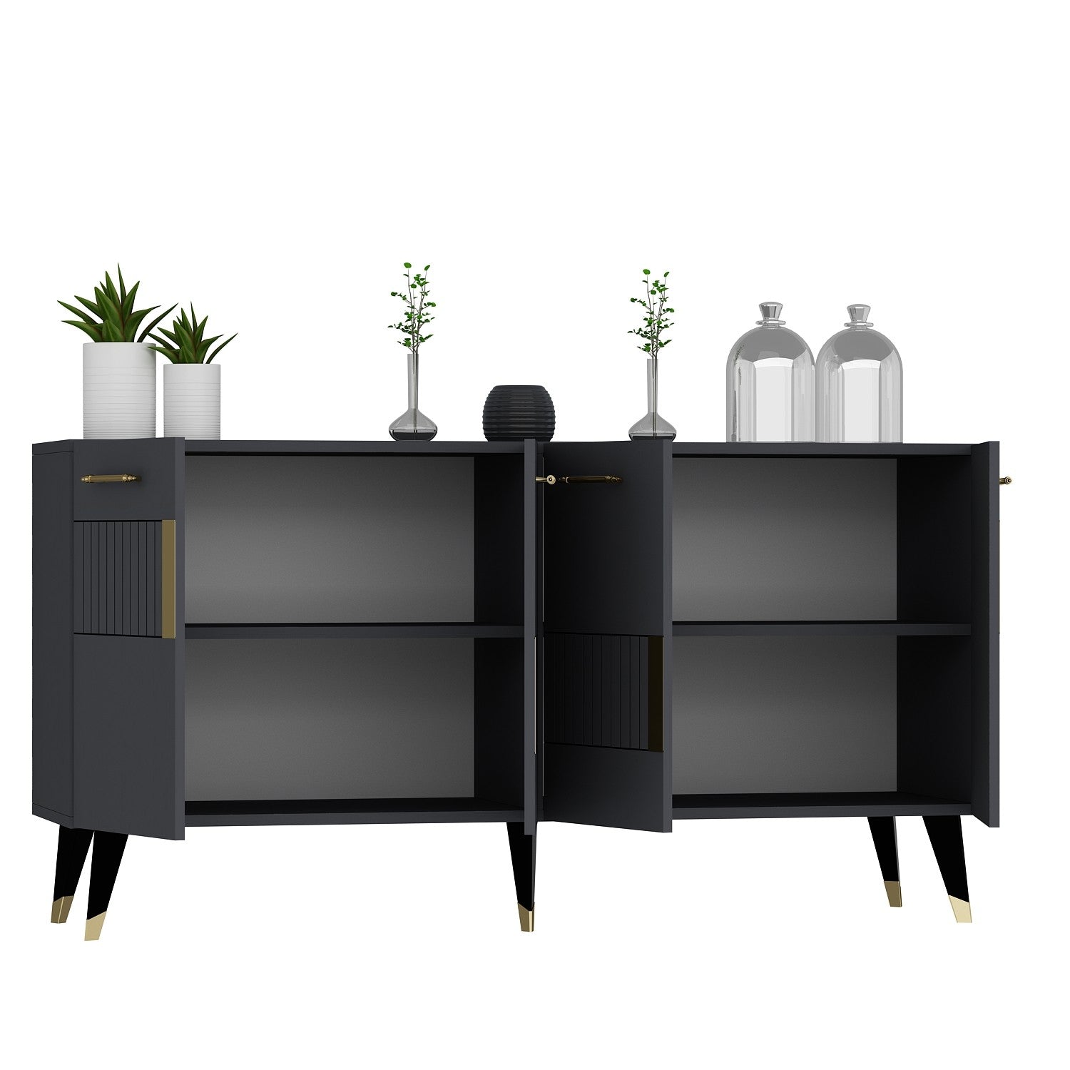 Aparador – 150cm de largura, 79cm de altura, 40cm de profundidade – Antracite e Ouro – Aglomerado