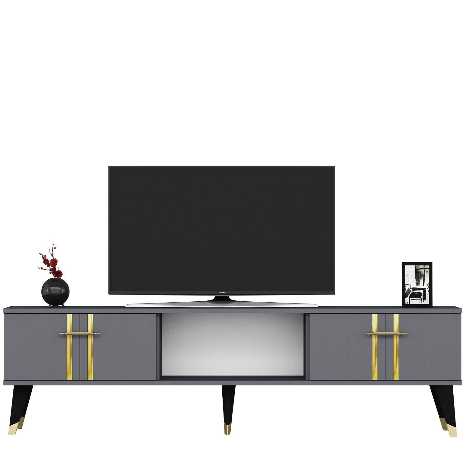 Móvel de TV – 150cm x 44,6cm x 29,6cm – Antracite e Ouro – MDF