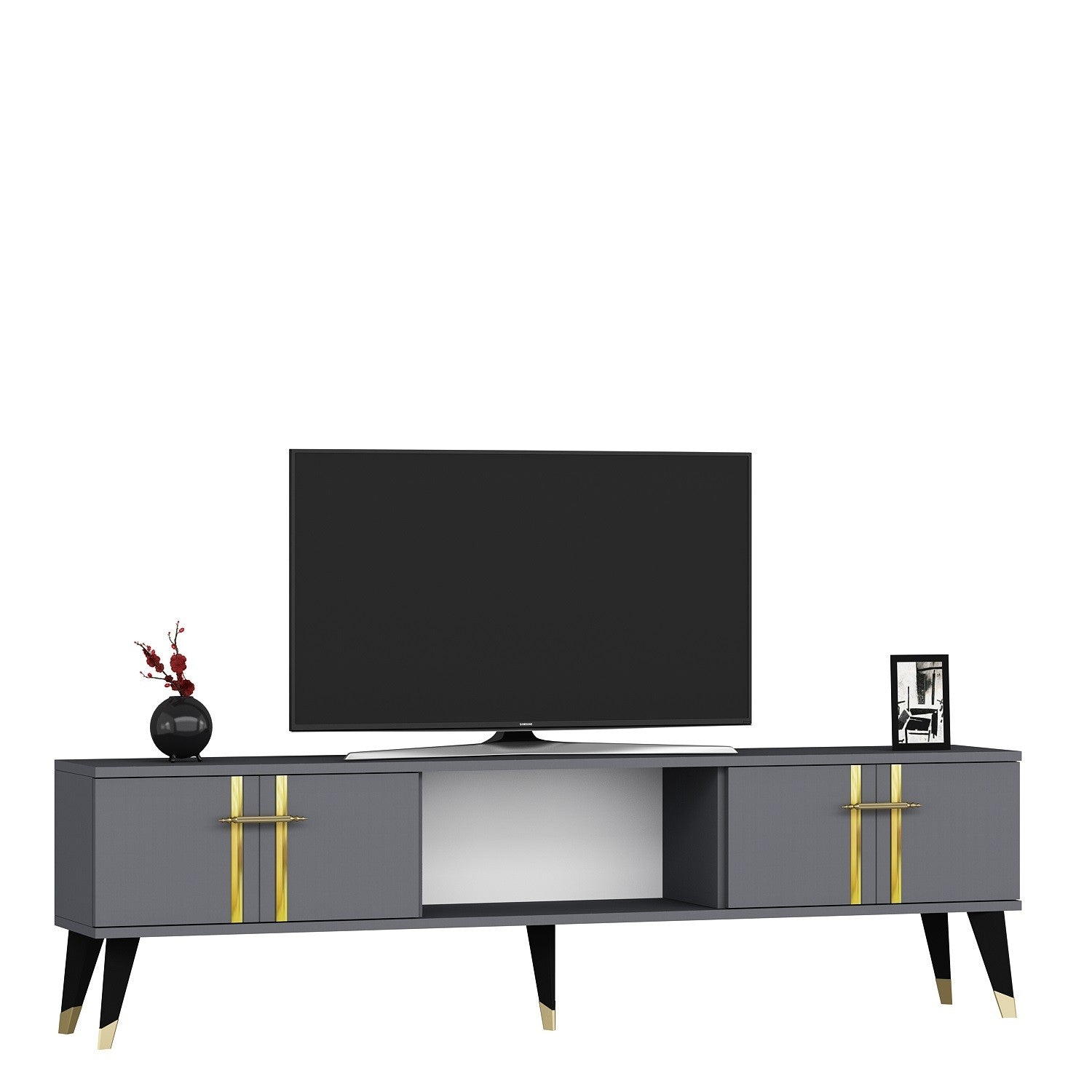 Móvel de TV – 150cm x 44,6cm x 29,6cm – Antracite e Ouro – MDF