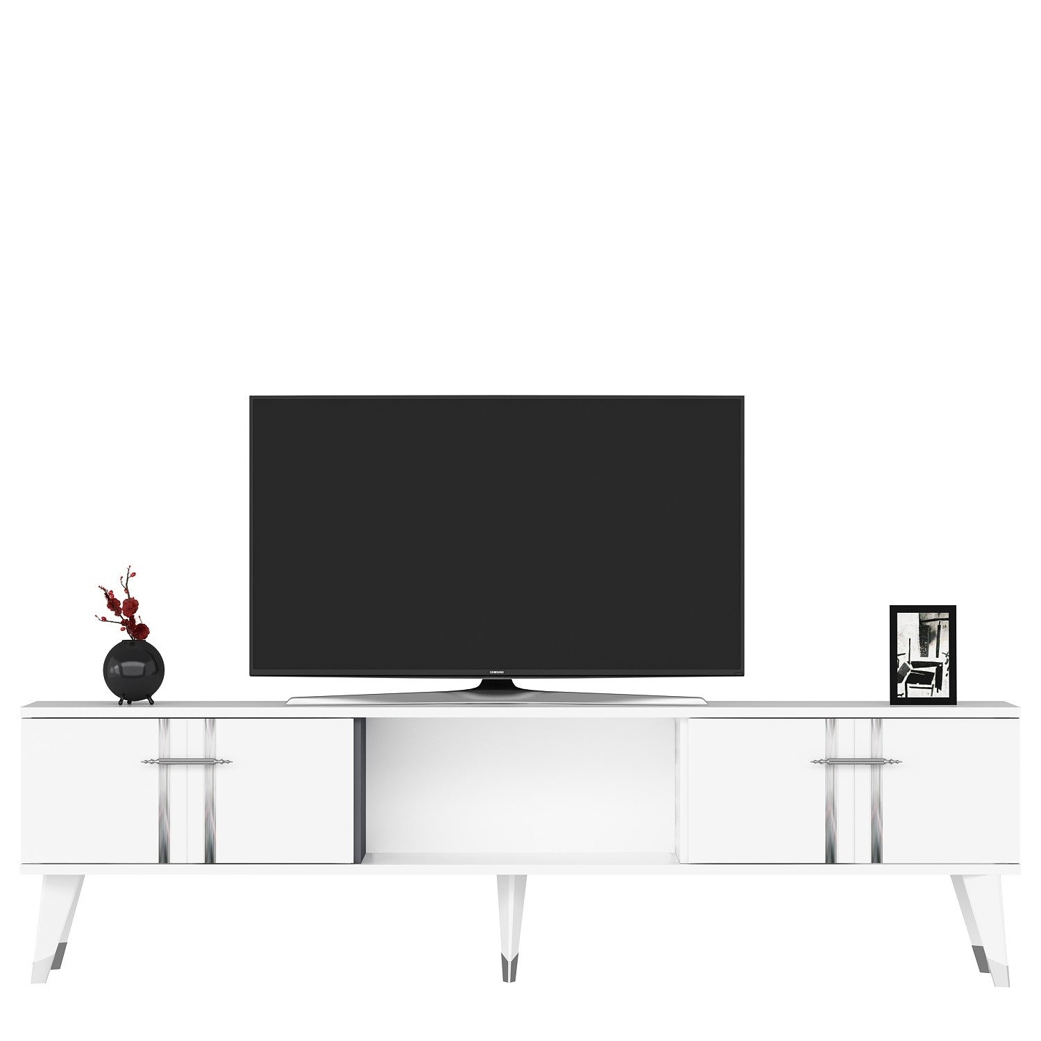 Móvel de TV – 150cm x 44.6cm x 29.6cm – Branco e Prata – MDF