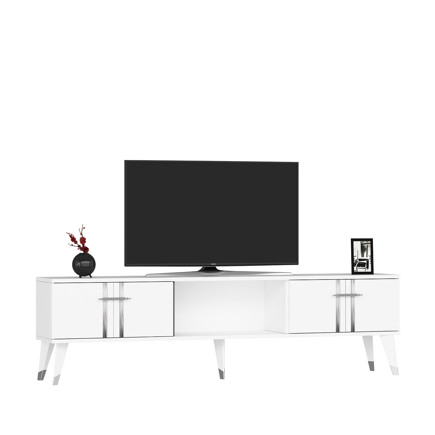 Móvel de TV – 150cm x 44.6cm x 29.6cm – Branco e Prata – MDF