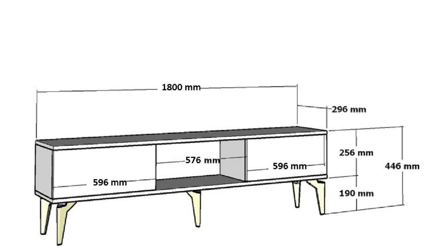 Móvel de TV – 180cm x 29.6cm x 44.6cm – Branco e Prata – Painel de partículas revestido a melamina