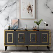 Aparador – 150 cm x 40 cm x 79 cm – Antracite e Dourado – Painéis de Partículas Revestidos a Melamina