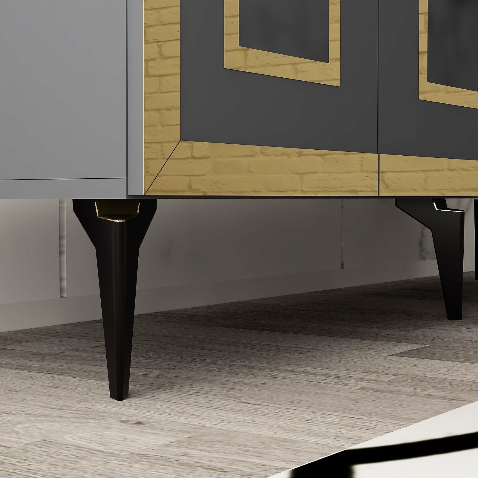 Aparador – 150 cm x 40 cm x 79 cm – Antracite e Dourado – Painéis de Partículas Revestidos a Melamina