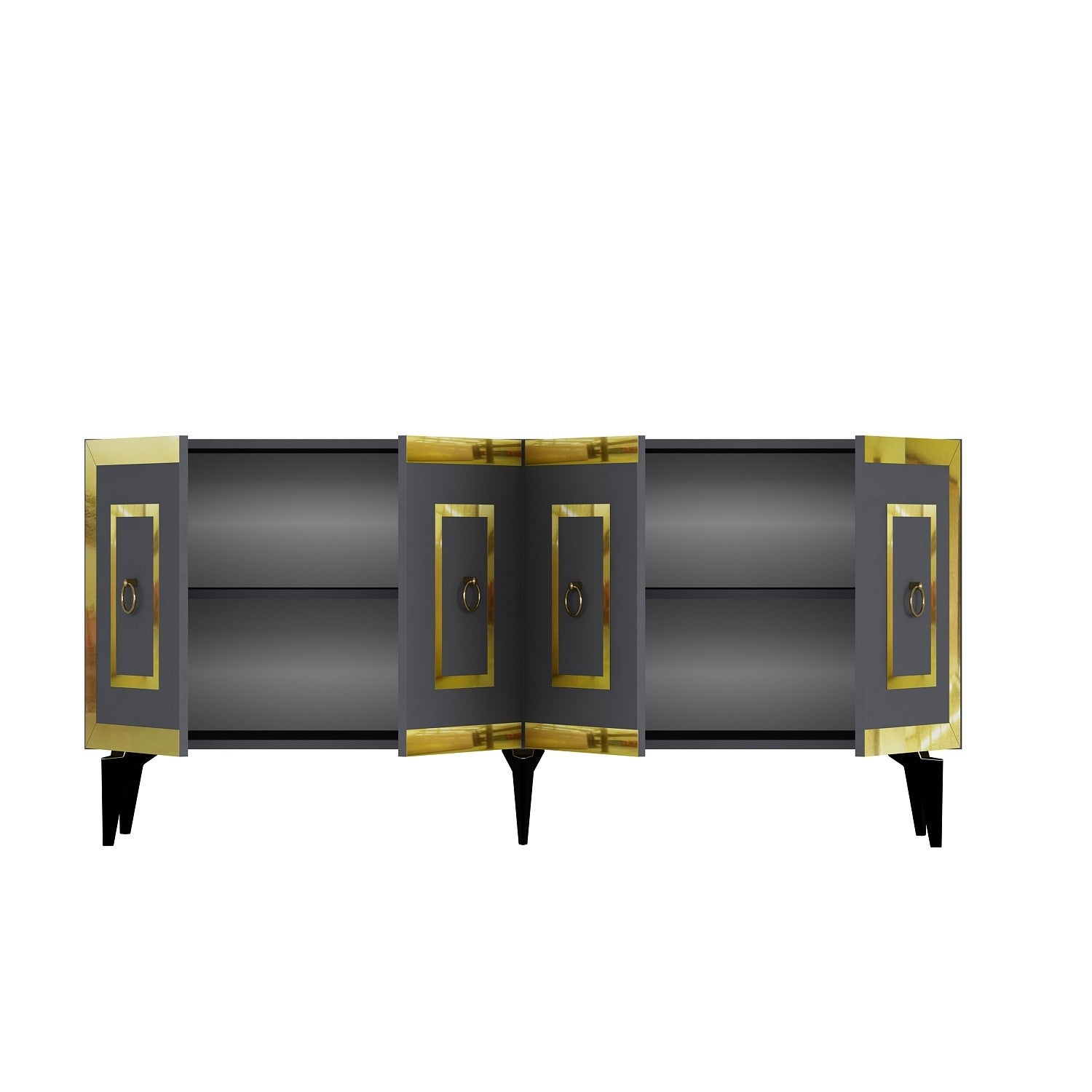 Aparador – 150 cm x 40 cm x 79 cm – Antracite e Dourado – Painéis de Partículas Revestidos a Melamina