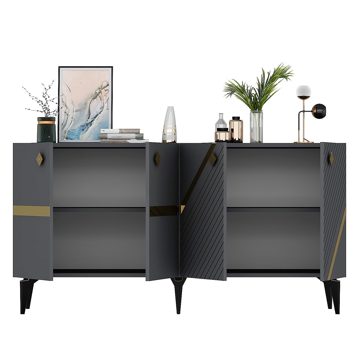 Aparador – 150cm x 40cm x 79cm – Antracite e Dourado – Melamina