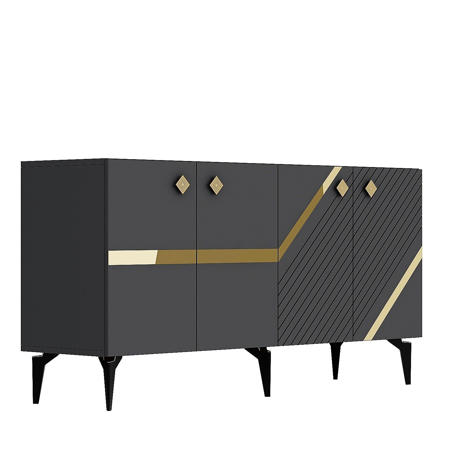 Aparador – 150cm x 40cm x 79cm – Antracite e Dourado – Melamina