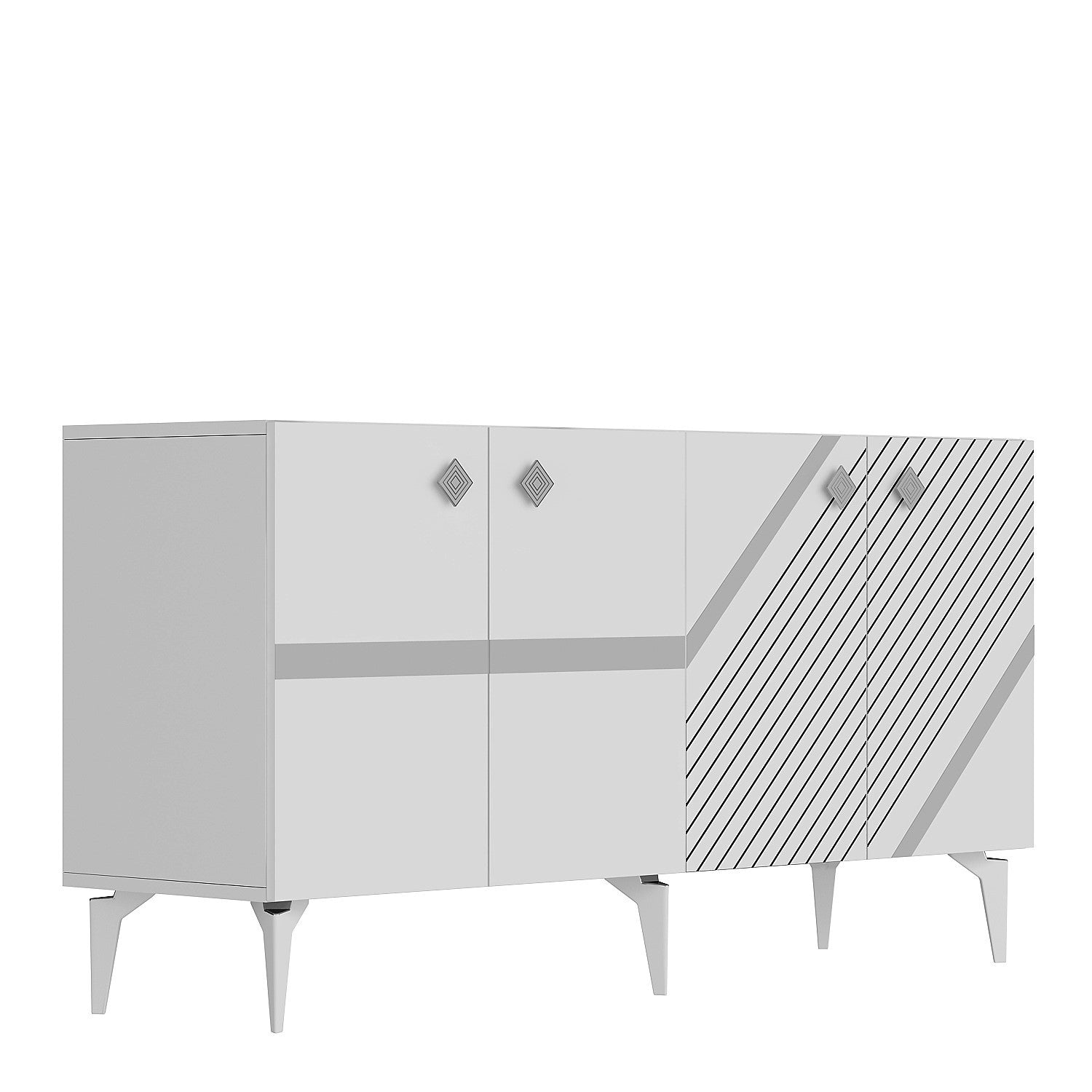 Aparador – 150cm x 40cm x 79cm – Branco e Prata – Painéis de partículas revestidos a melamina