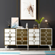 Aparador – 150cm x 40cm x 79cm – Branco e Dourado – Painel de partículas revestido a melamina