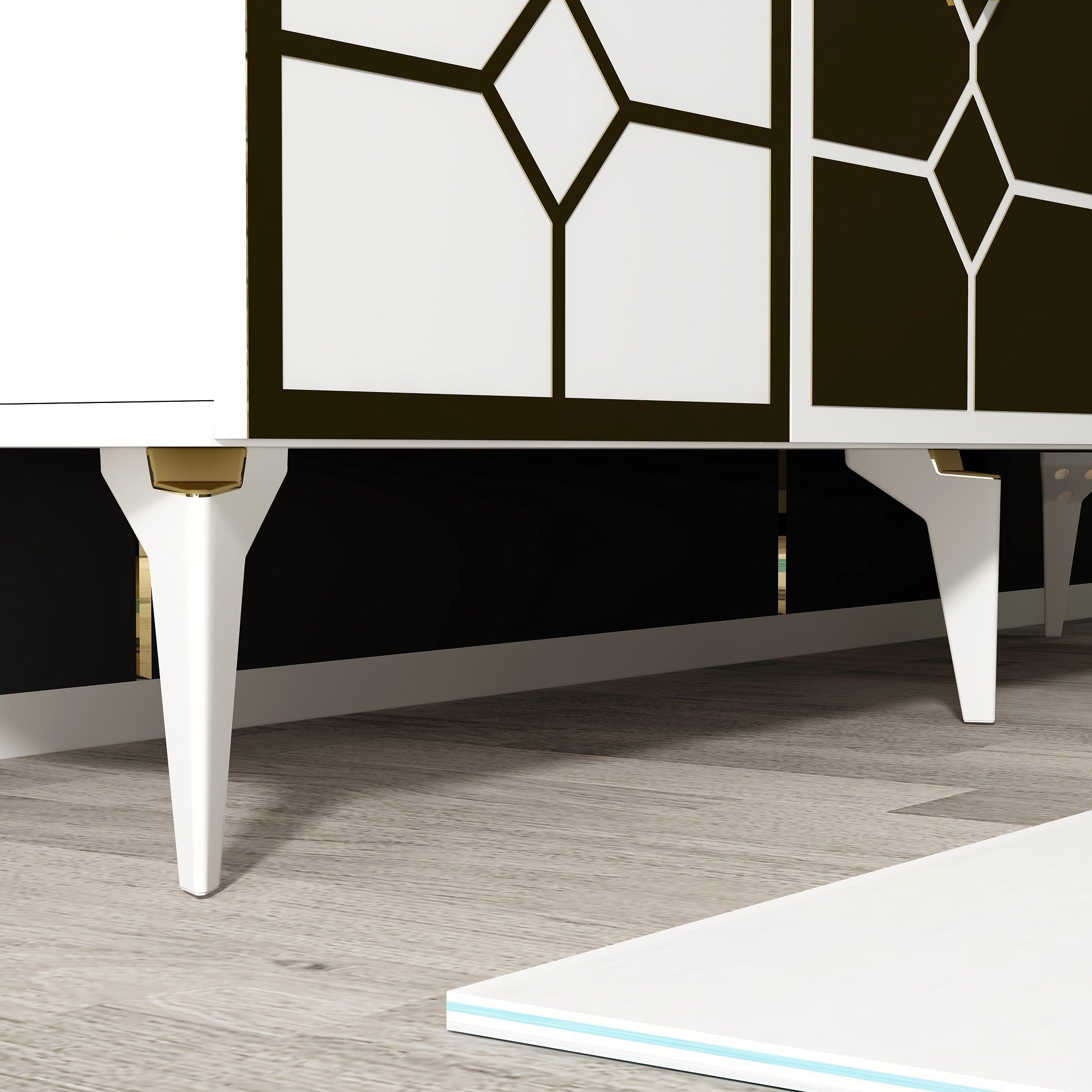 Aparador – 150cm x 40cm x 79cm – Branco e Dourado – Painel de partículas revestido a melamina