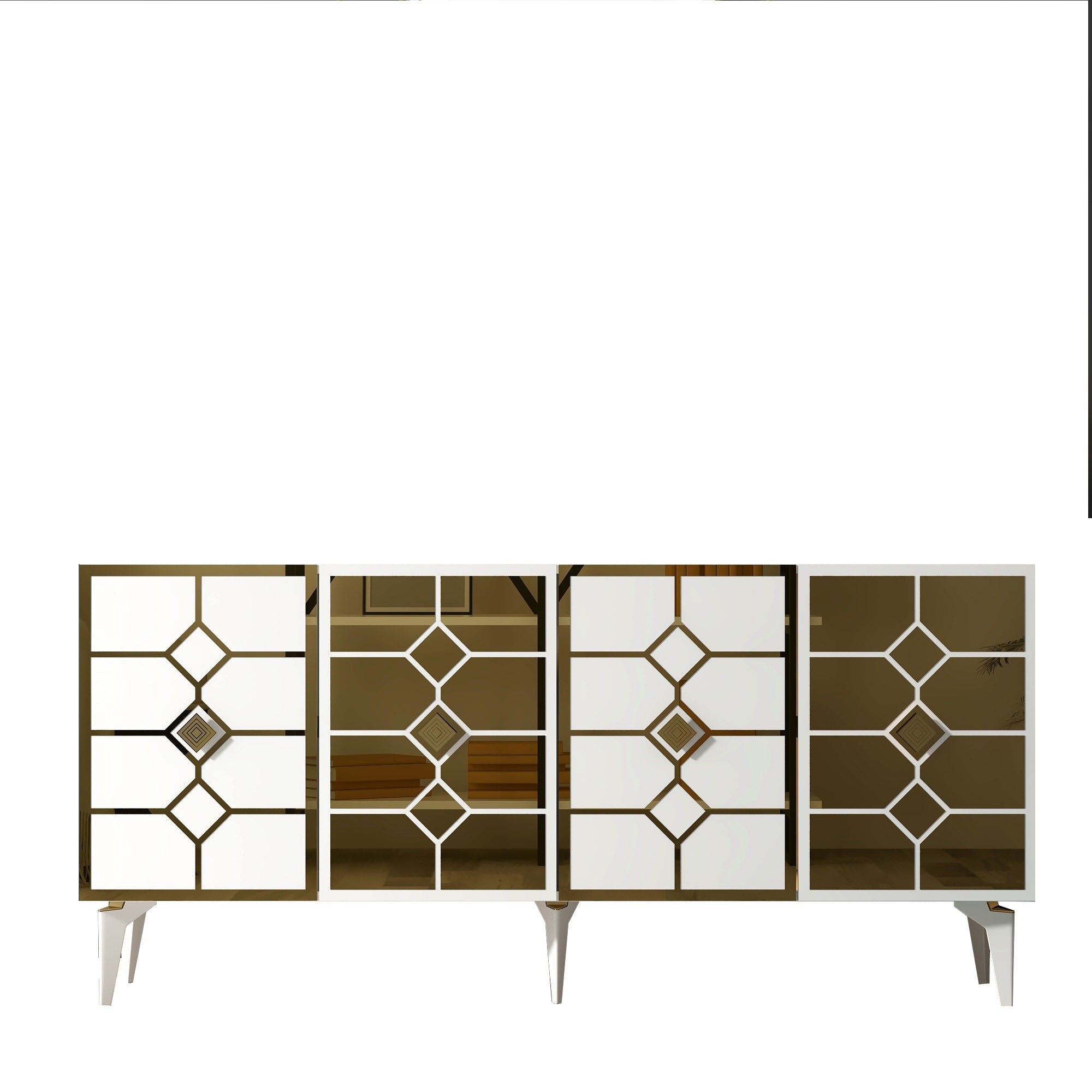Aparador – 150cm x 40cm x 79cm – Branco e Dourado – Painel de partículas revestido a melamina