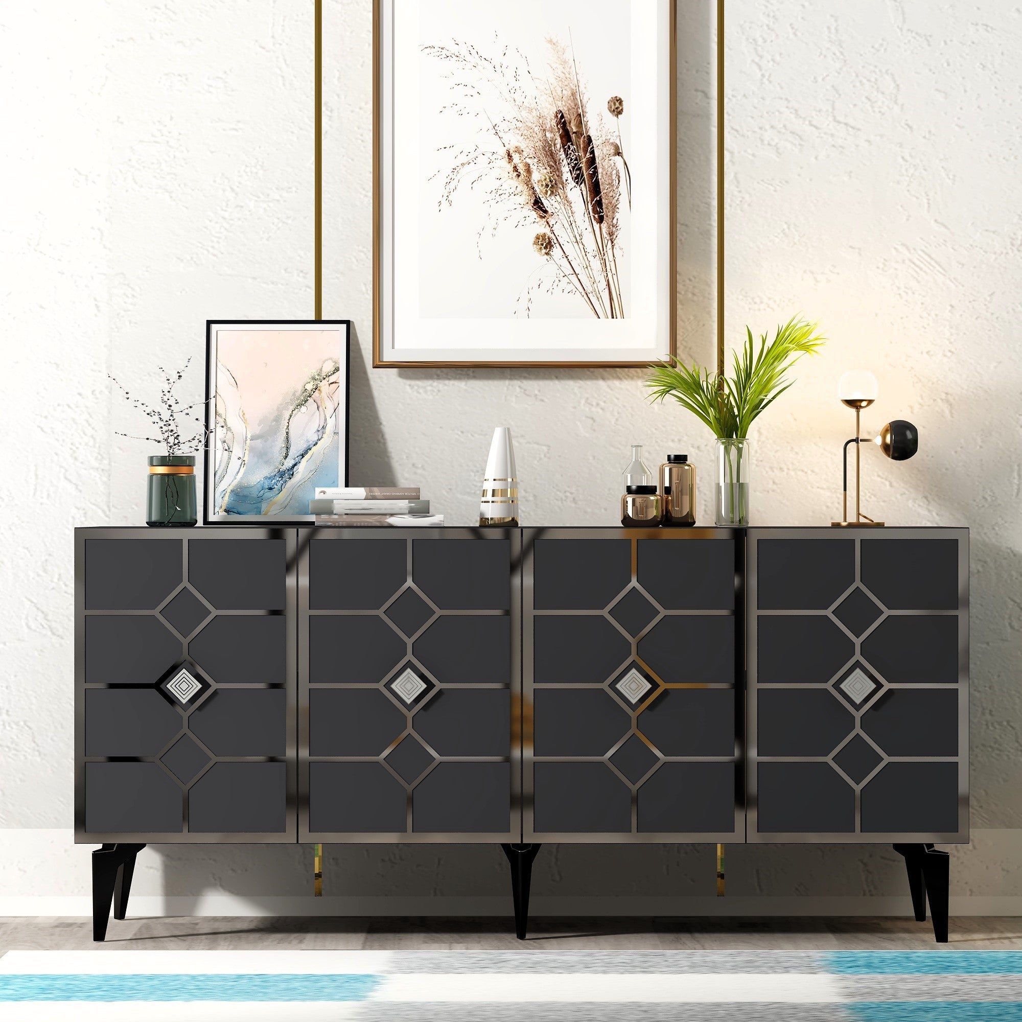 Aparador – 150 x 40 x 79 cm – Antracite e Prata – Painel de Partículas