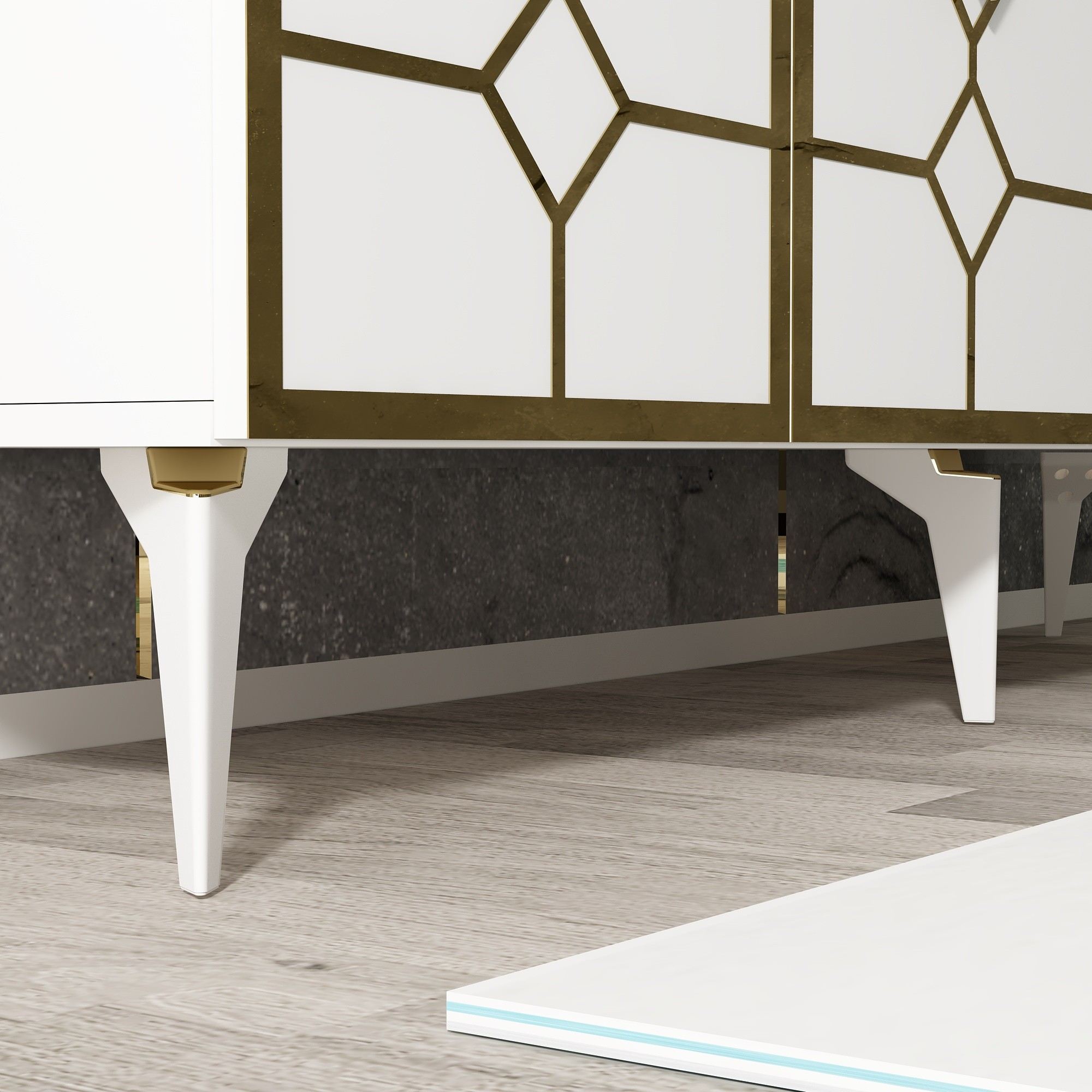 Aparador – 150cm x 40cm x 79cm – Branco e Dourado – Melamina