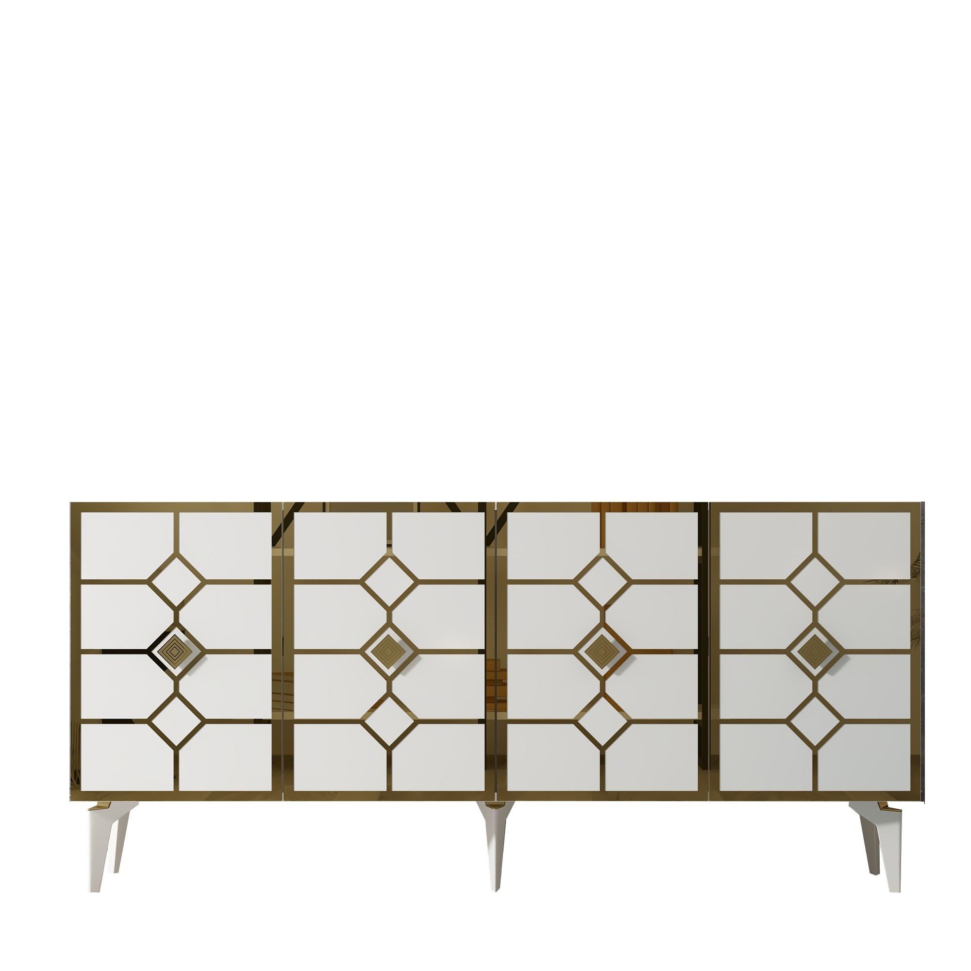 Aparador – 150cm x 40cm x 79cm – Branco e Dourado – Melamina