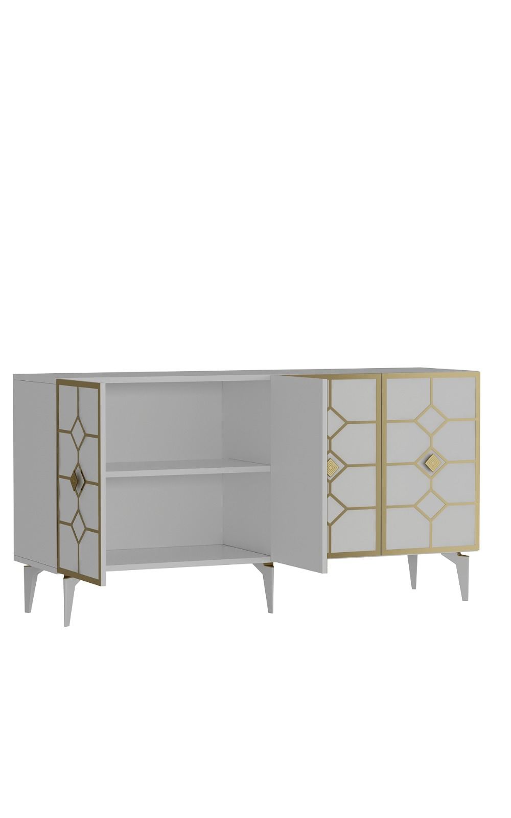 Aparador – 150cm x 40cm x 79cm – Branco e Dourado – Melamina