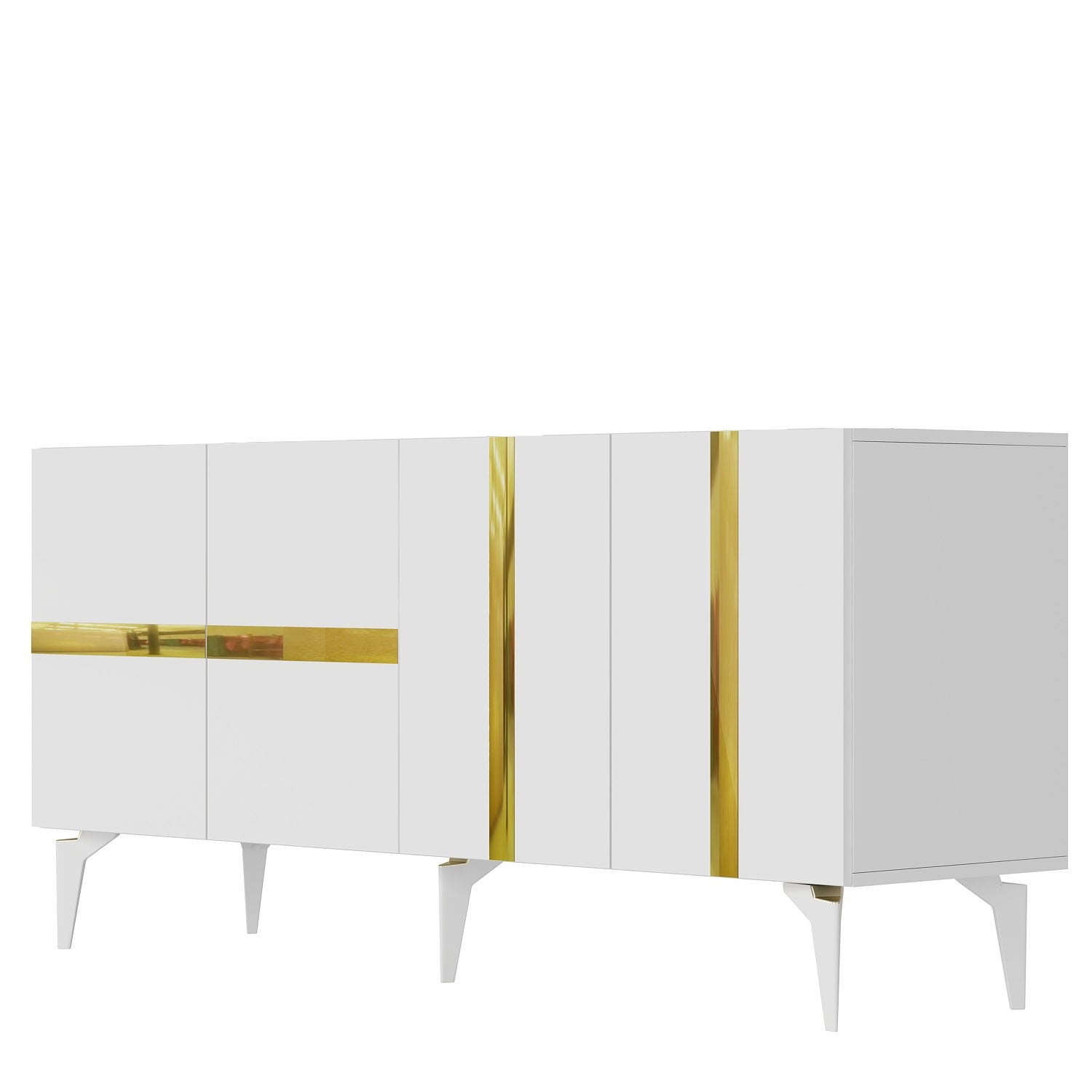 Aparador – 150cm x 40cm x 79cm – Branco e Dourado – Painel de Partículas