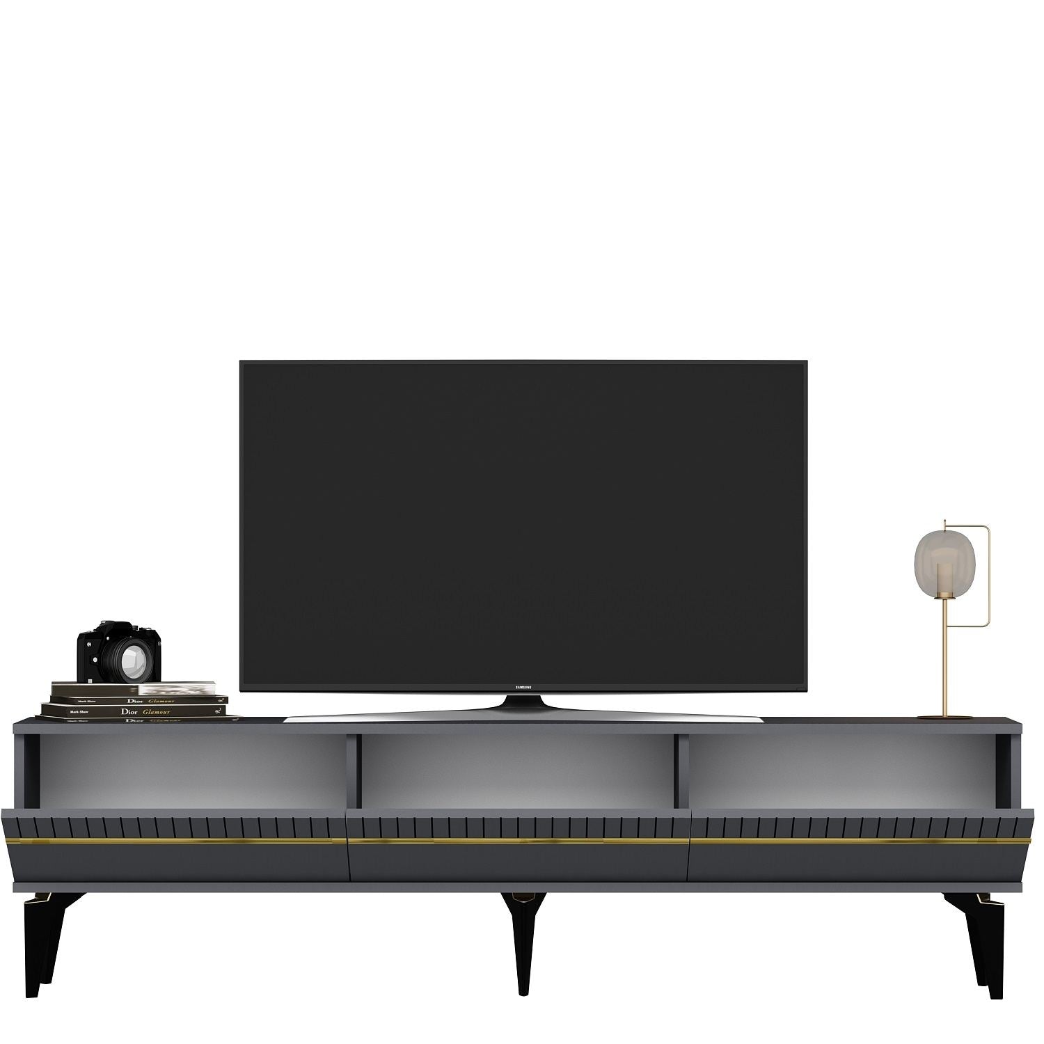 Móvel de TV – 180 cm x 44,6 cm x 29,6 cm – Antracite e Dourado – Painel de partículas revestido a melamina