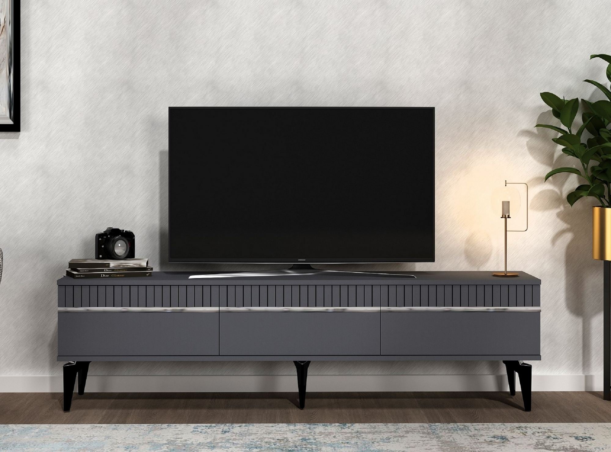 Móvel de TV – 180 cm x 44,6 cm x 29,6 cm – Antracite e Prata – Painel de Partículas