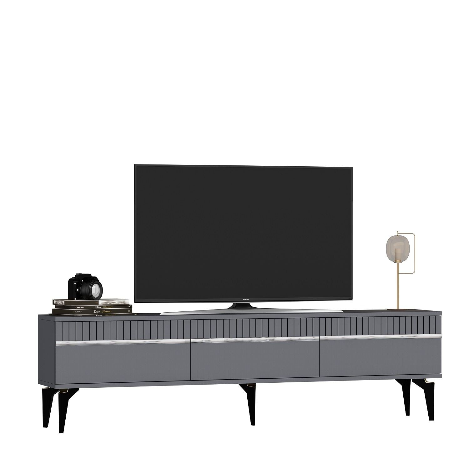 Móvel de TV – 180 cm x 44,6 cm x 29,6 cm – Antracite e Prata – Painel de Partículas