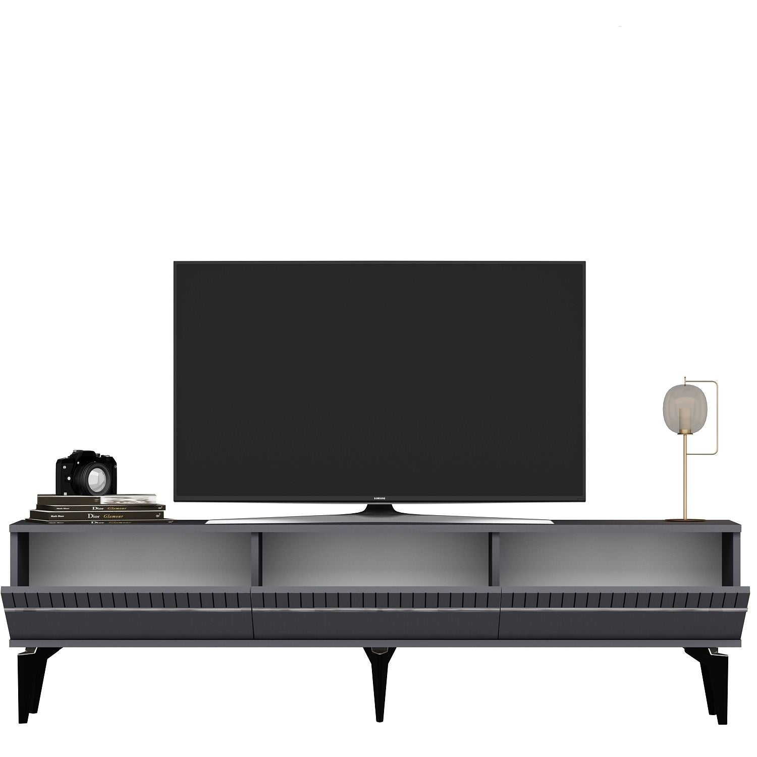 Móvel de TV – 180 cm x 44,6 cm x 29,6 cm – Antracite e Prata – Painel de Partículas