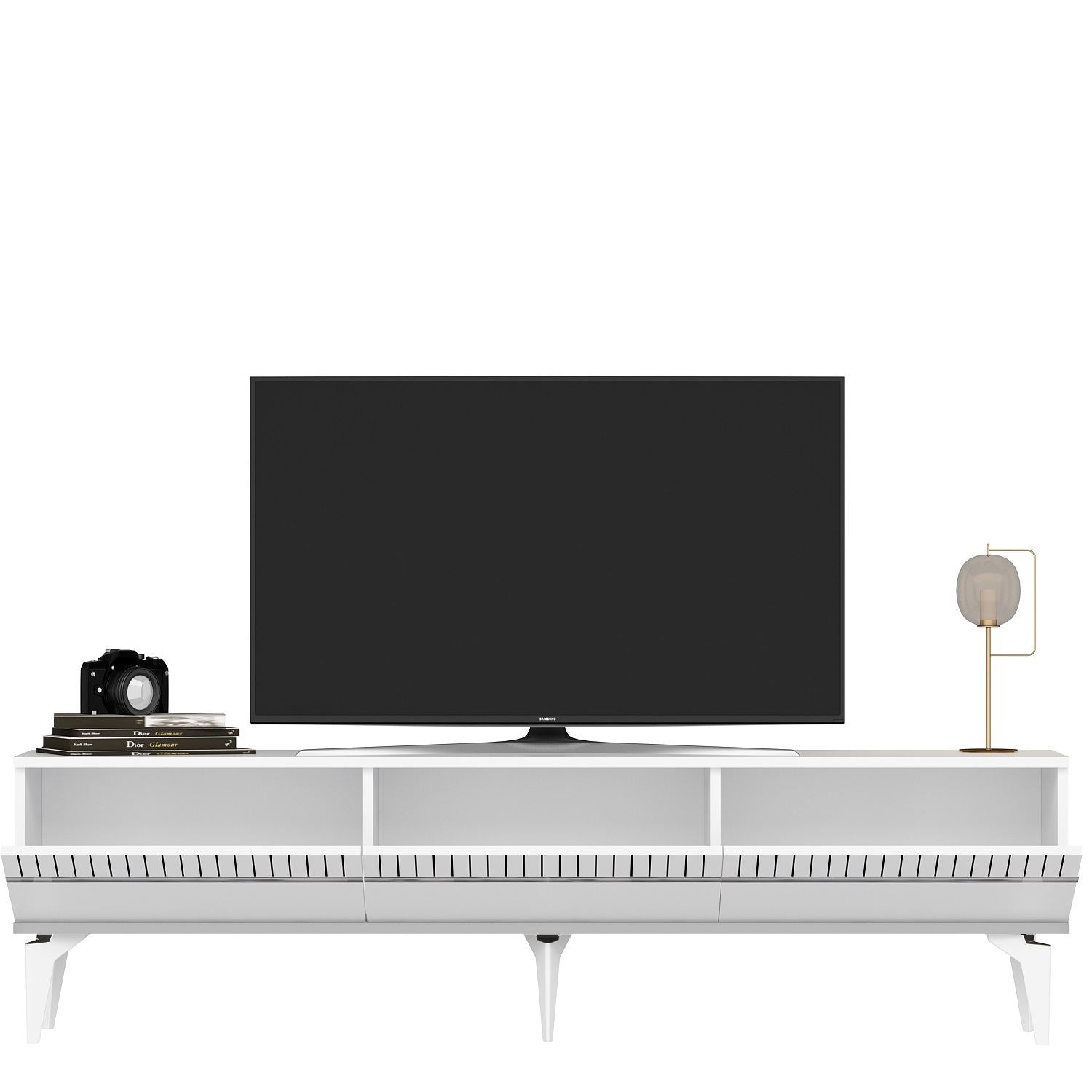 Móvel de TV – 180 cm x 44,6 cm – Branco e Prata – Painéis de Partículas