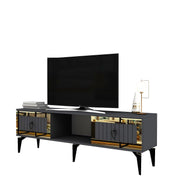 Móvel de TV – 150 cm x 44,6 cm x 29,6 cm – Antracite e Dourado – Painéis de partículas com revestimento a melamina