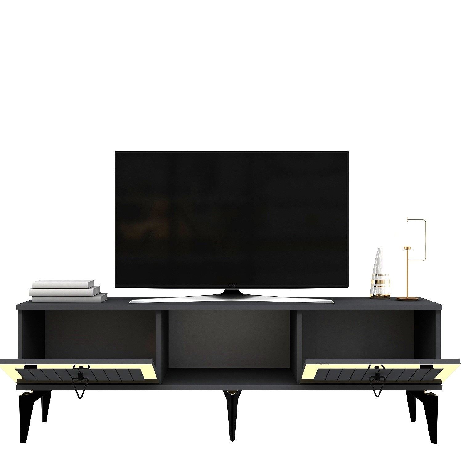 Móvel de TV – 150 cm x 44,6 cm x 29,6 cm – Antracite e Dourado – Painéis de partículas com revestimento a melamina