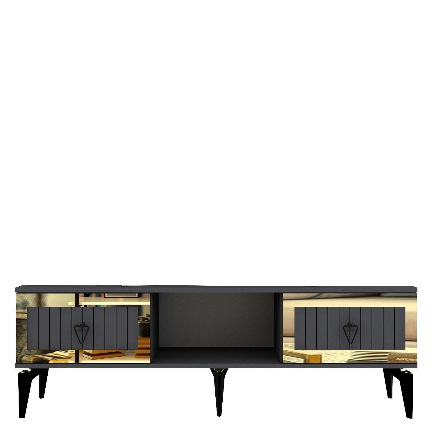 Móvel de TV – 150 cm x 44,6 cm x 29,6 cm – Antracite e Dourado – Painéis de partículas com revestimento a melamina