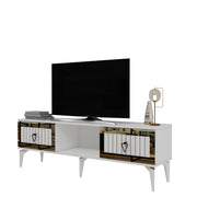 Móvel de TV – 150 cm x 44.6 cm x 29.6 cm – Branco e Dourado – Painéis de partículas revestidos a melamina