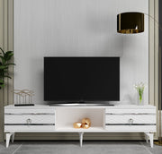 Móvel de TV – 150 cm x 44,6 cm x 29,6 cm – Branco e Prata – painel de partículas revestido a melamina