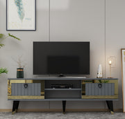 Móvel de TV – 150 cm x 45.6 cm x 30 cm – Antracite e Dourado – Painel de partículas revestido a melamina