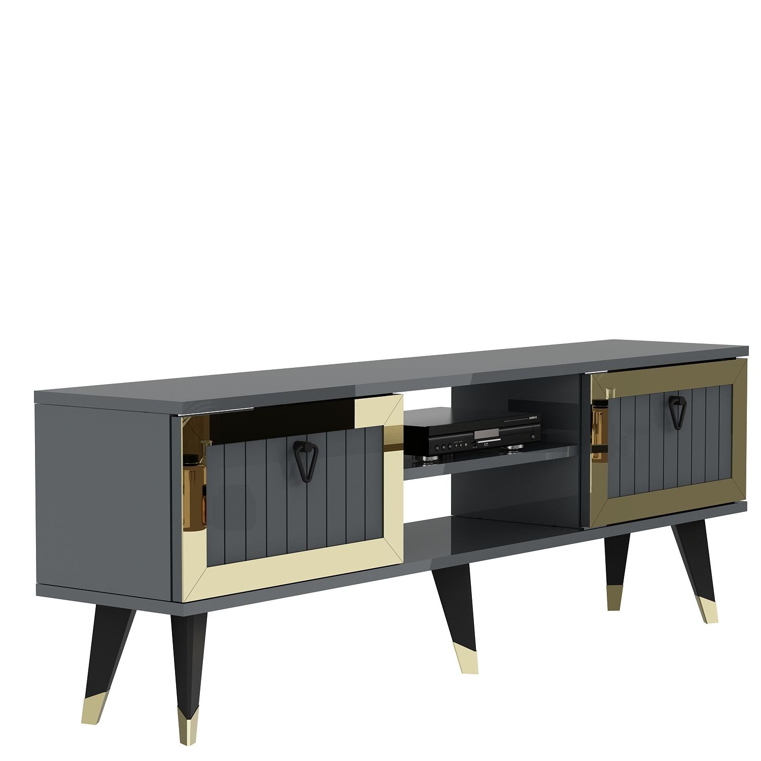 Móvel de TV – 150 cm x 45.6 cm x 30 cm – Antracite e Dourado – Painel de partículas revestido a melamina