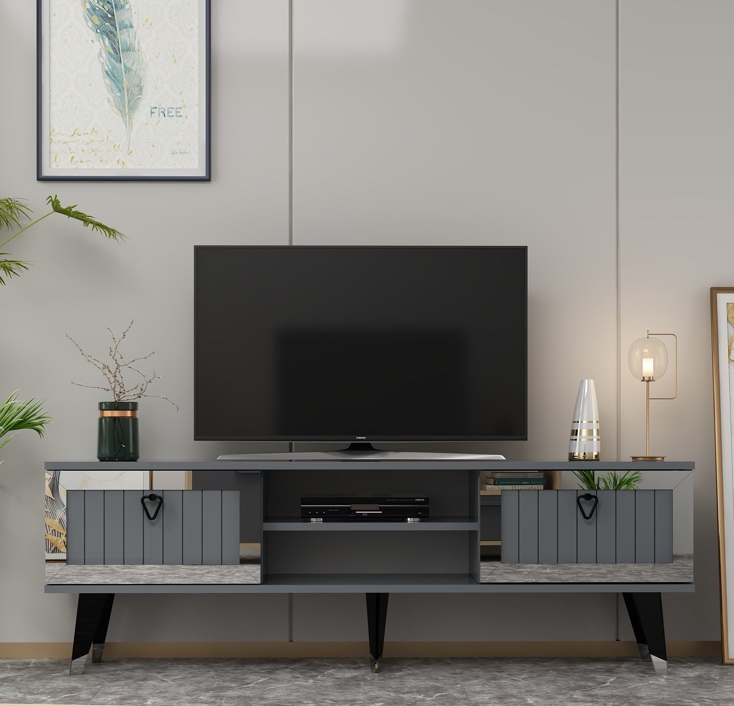 Móvel de TV – 150 cm x 45,6 cm x 30 cm – Antracite e Prata – Painéis de partículas revestidos a melamina