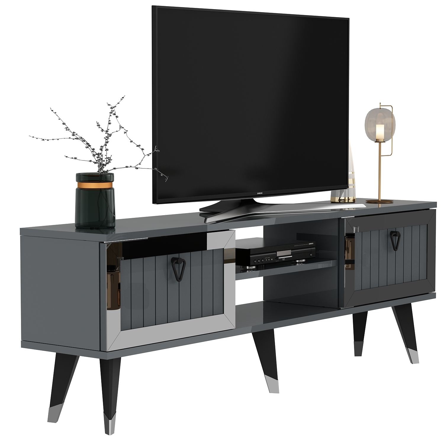 Móvel de TV – 150 cm x 45,6 cm x 30 cm – Antracite e Prata – Painéis de partículas revestidos a melamina