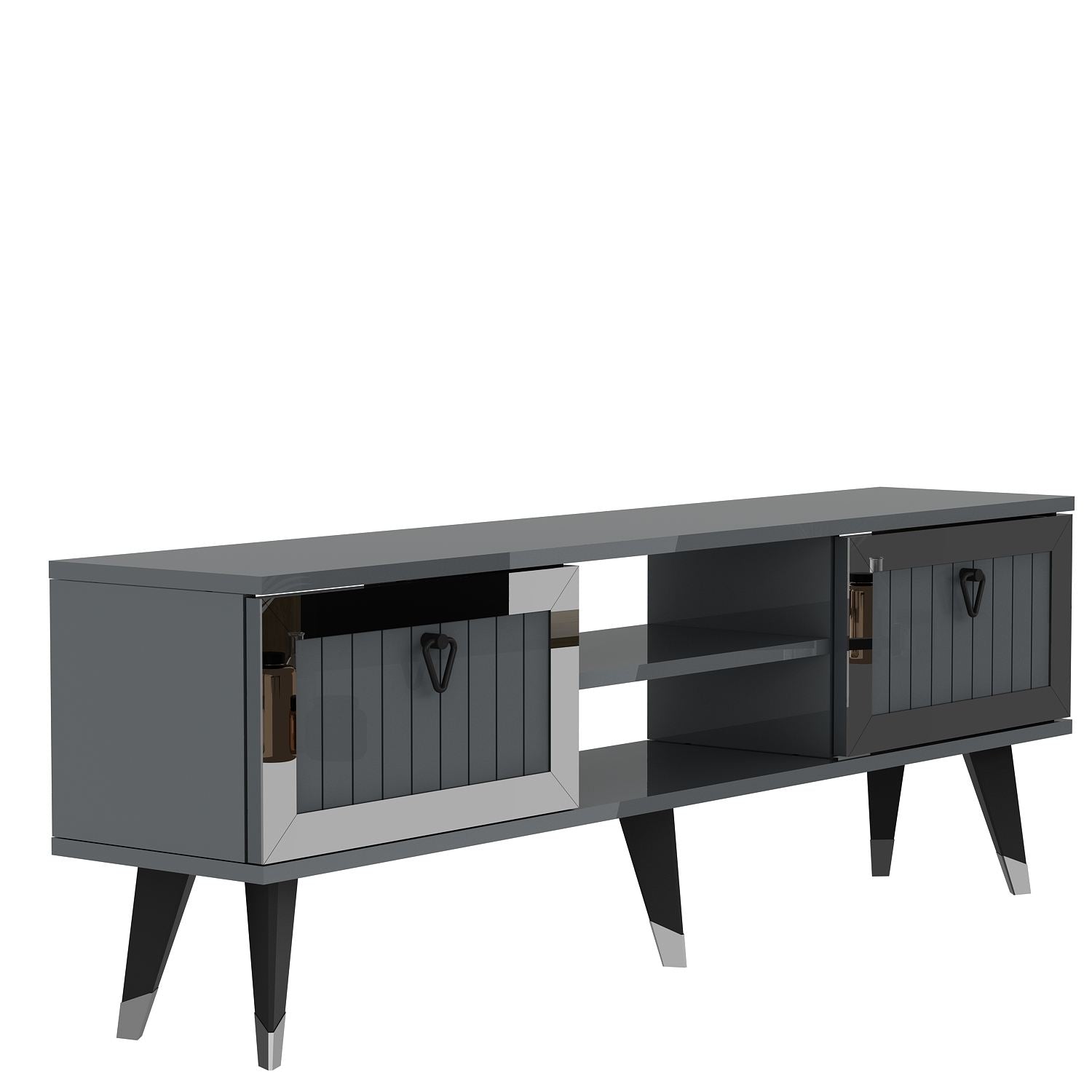 Móvel de TV – 150 cm x 45,6 cm x 30 cm – Antracite e Prata – Painéis de partículas revestidos a melamina