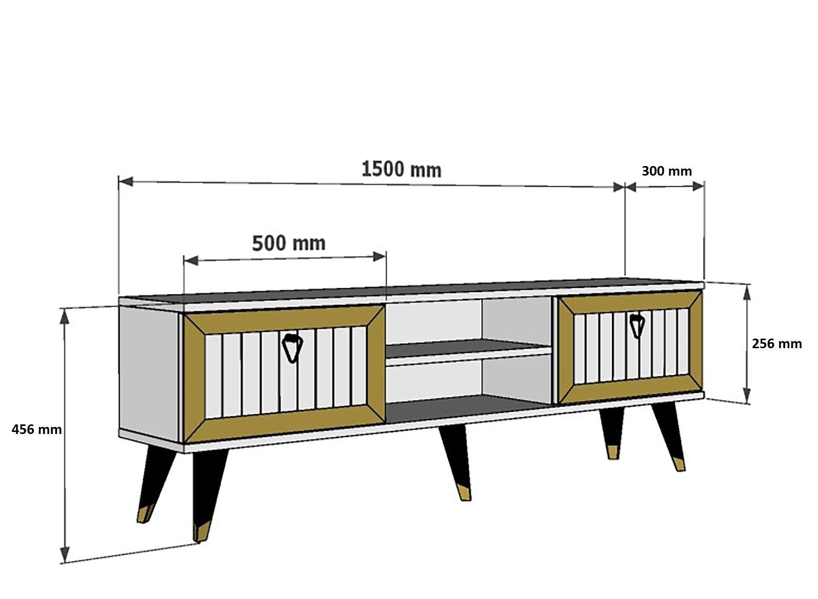 Móvel de TV – 150 cm x 45.6 cm x 30 cm – Branco e Dourado – Painel de partículas revestido a melamina