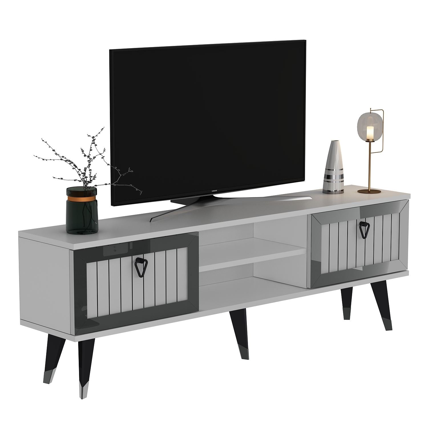 Móvel de TV – 150 cm – Branco e Prateado – Painel de partículas revestido a melamina