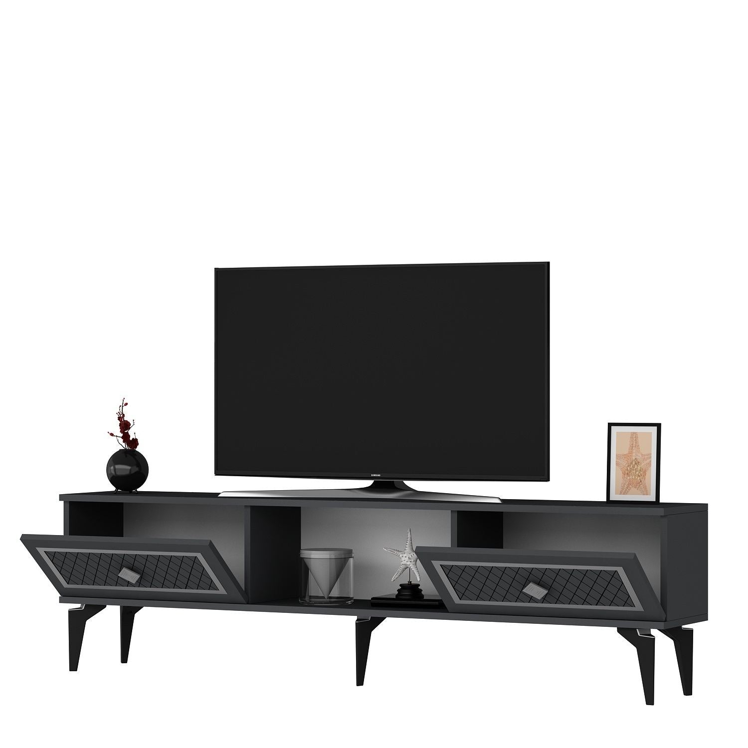Móvel de TV – 150 cm – Antracite e Prata – Painéis de Partículas