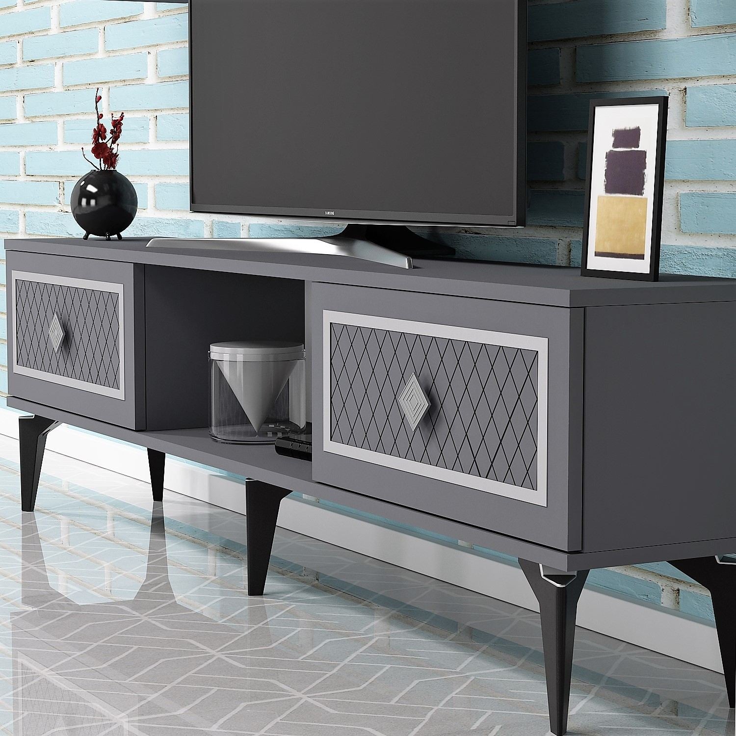 Móvel de TV – 150 cm – Antracite e Prata – Painéis de Partículas