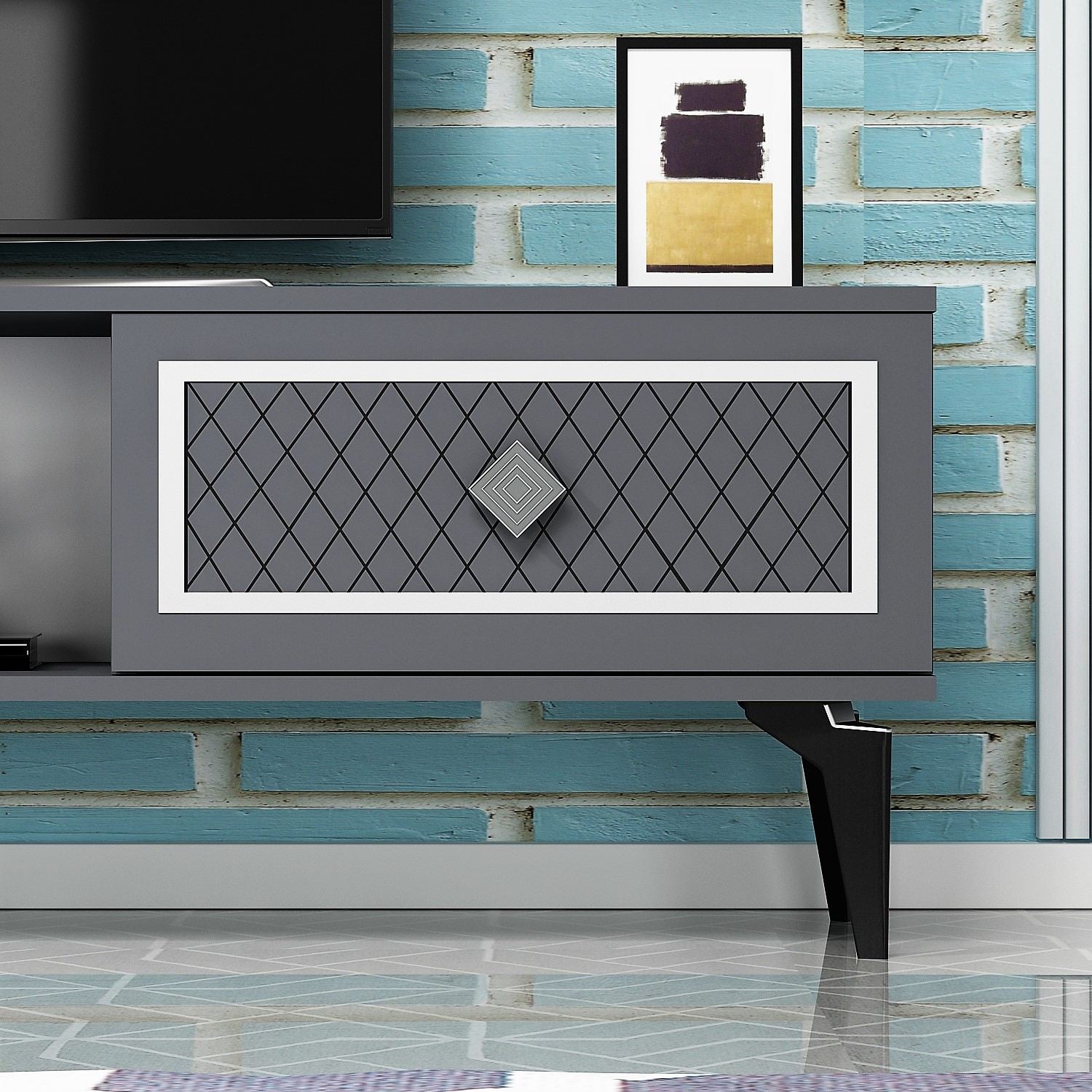 Móvel de TV – 150 cm – Antracite e Prata – Painéis de Partículas