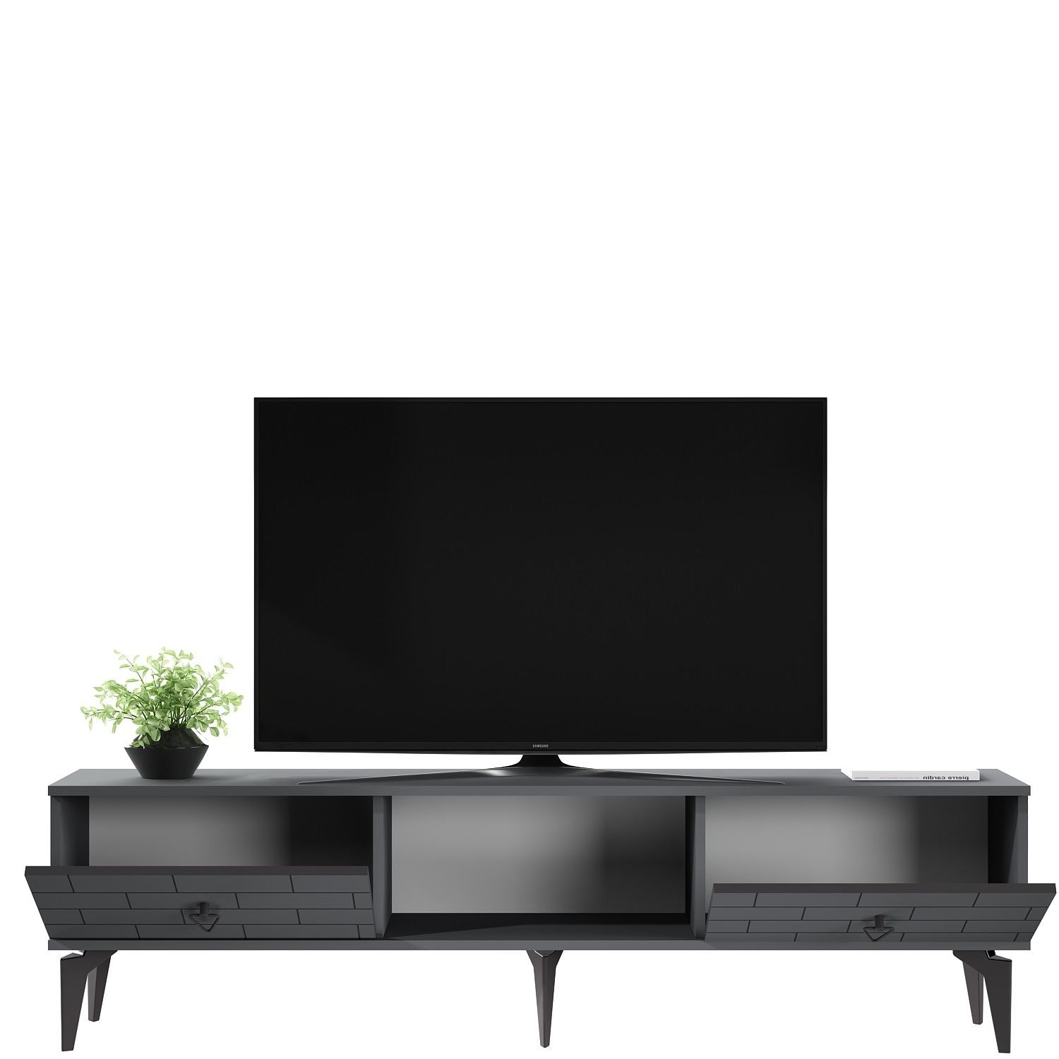 Móvel de TV – 150 cm x 44,6 cm x 29,6 cm – Antracite – Painel de partículas revestido a melamina
