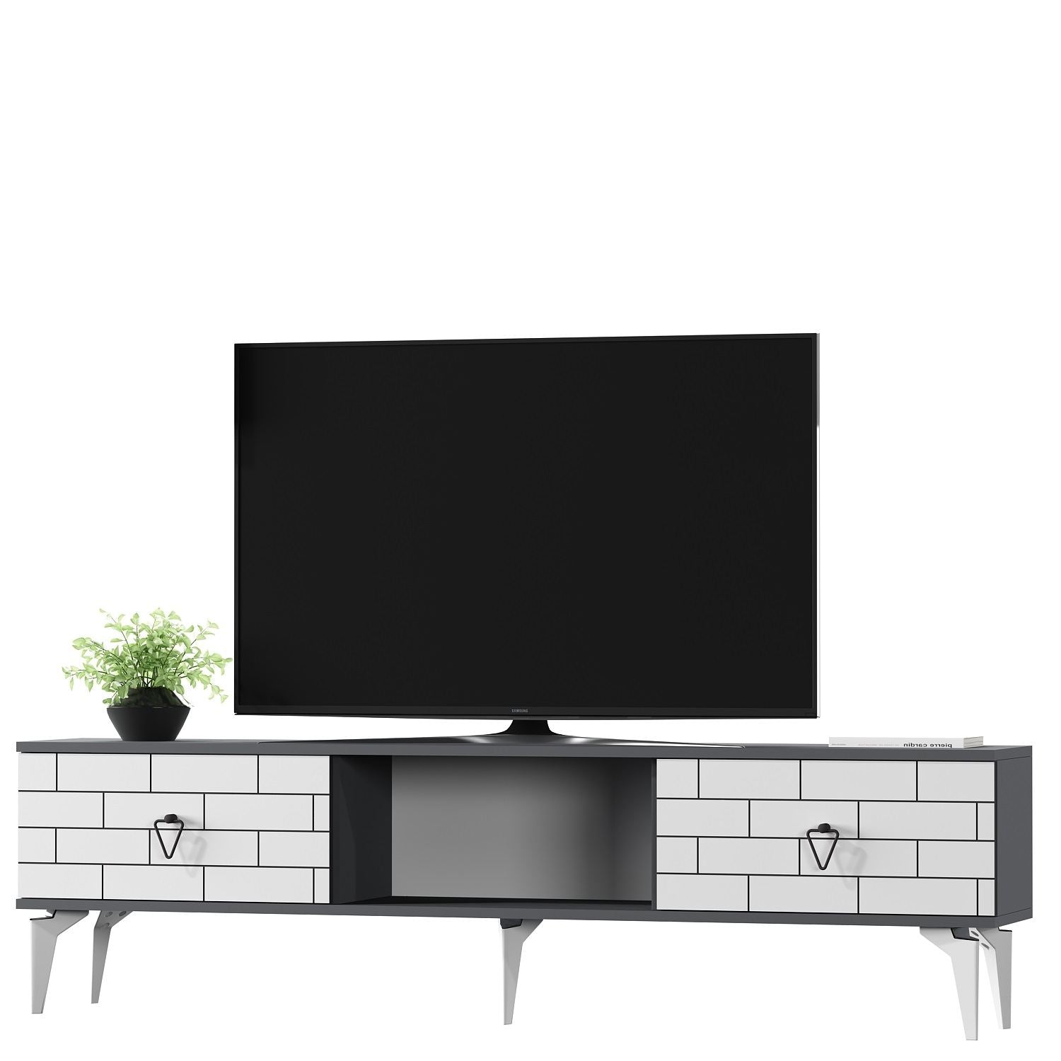 Móvel de TV – 150 cm x 44,6 cm x 29,6 cm – Antracite e Branco – Painel de partículas revestido a melamina